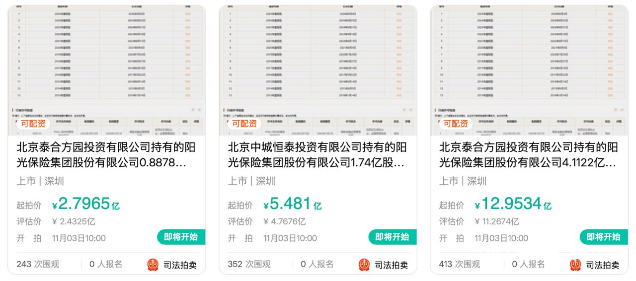 阳光保险6.74亿股内资股法拍 牵出阜兴系70亿旧案